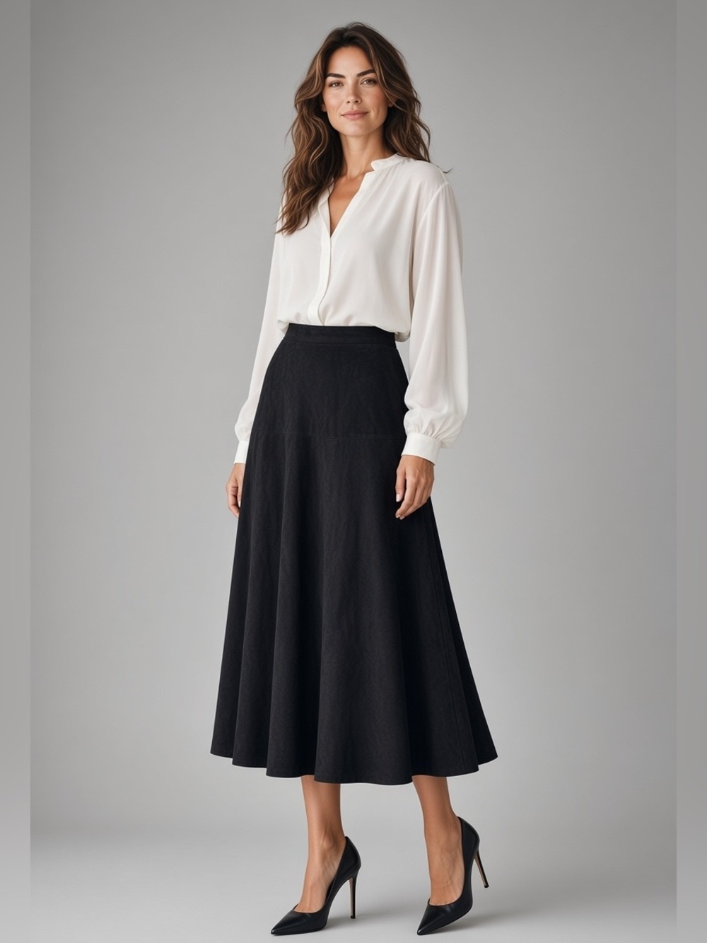 La NOUVELLE RENAISSANCE
Suede Skirt Size 8 Black
Leather Midi